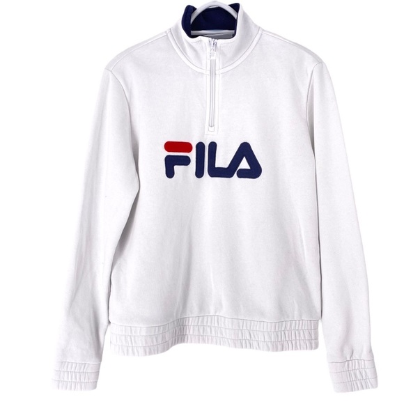 FILA Neck Point Half Zip-Up Sweatshirt White - S - Picture 1 of 6